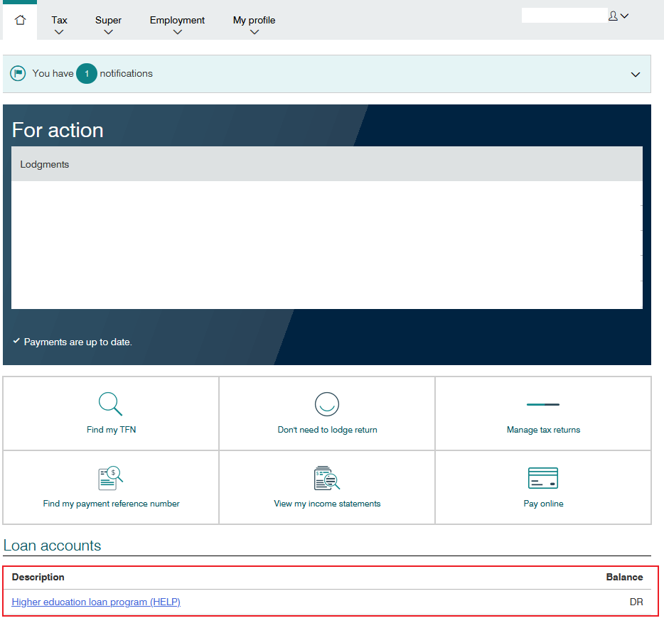 How To Check HECS Debt - ATO HECS Debt Page.png